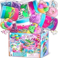 Girls Cloud Fluffy Slime Pack, FunKidz Premade Unicorn Slime 4 x 8.79 FL OZ Bottles Tricolor Rainbow Slime Gifts Toys for Kids