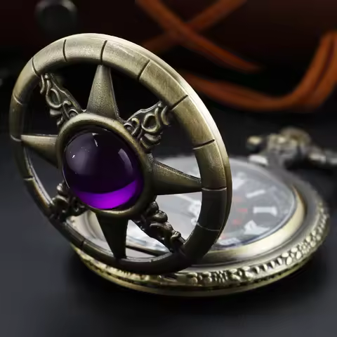 Antique Purple Magic Gem Octagonal Star Quartz Pocket Watch Vintage Fob Chain Necklace Bracelet Pend