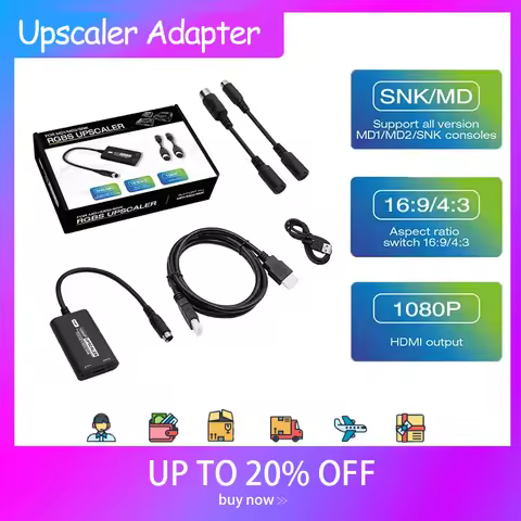 RGBS Upscaler with 16:9/4:3 Aspect Ratio Switch For SEGA MD1 MD2 SNK Game Console 1080P HDMI Convert