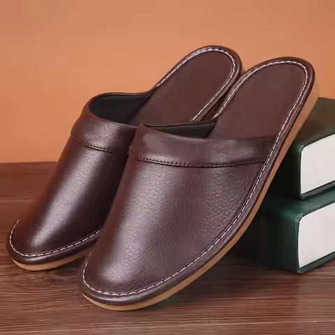 Affordable PU Leather Slipper Men's Home Shoes Winter Waterproof Slippers Unisex Indoor Shoes Room G