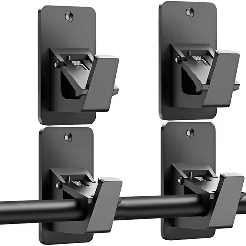 Universal Curtain Rod Holders 2/4 PCS Black No Drill Self 3M Adhesive Up to 30LB for Bathroom Bedroo
