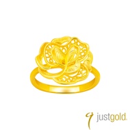 【Just Gold 鎮金店】金綻牡丹 黃金戒指(細版)/ 港圍9