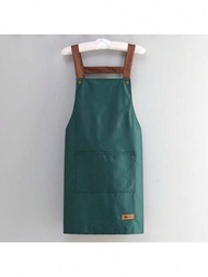 1入圍裙pvc素色深綠色,極簡風格,易穿半身背心式圍裙,專為成人設計,防水與防油,適用於廚房、餐廳、旅館、工作場所並易於收納