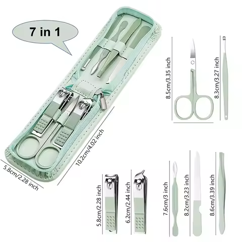 New Light Green 7pcs/set Manicure Kit High-quality Steel Multi-functional Professional Nail Trimmer 