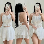 DBS AVERY BACKLESS HALTER Terno Coords Bark Crepe Fabric SMALL to MEDIUM Casual Sexy Korean Summer K