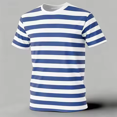 Men's striped T-shirt Men's short-sleeved T-shirt, simple striped print, casual loose fit, fashionab