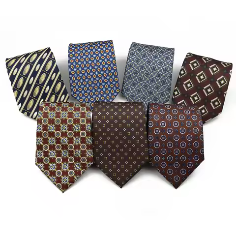 New 9cm Red Brown Circle Flower Printed Tie Men's Women's Soft Polyester Vintage Necktie Business We