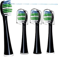 Replacement Flossing Toothbrush Heads Compatible with WaterPik Sonic Fusion/2.0 Brush and Flosser Combo… SF-01 / SF-02 / SF-03 / SF-04 with Crystal Cap - 3 Count (Full Size, Black)