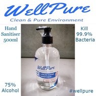 WELLPURE Hand Sanitiser 500ml, 75% Alcohol, Moisturizing, Liquid-based, Kill 99.99% Bacteria, Anti V
