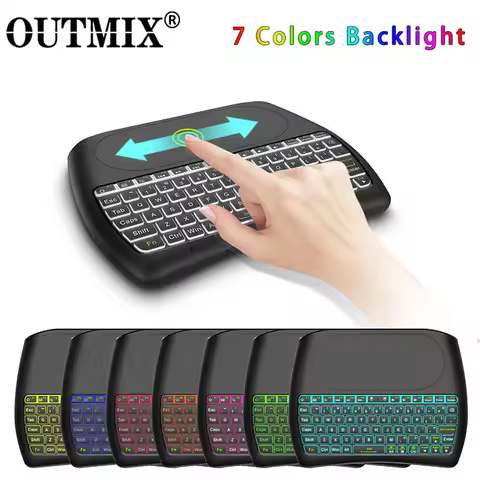 OUTMIX Backlight D8 Pro Plus I8 English Russian 2.4GHz Wireless Mini Keyboard Air Mouse Touchpad Con