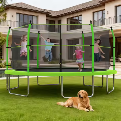 16ft Trampoline with Ladder and Enclosure Net for Kids and Adults, Heavy-duty 16' Outdoor Trampoline