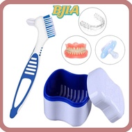 ❁BJA❁ Dentures Container with Basket Portable Storage Box Double-layer Cleaner Brush