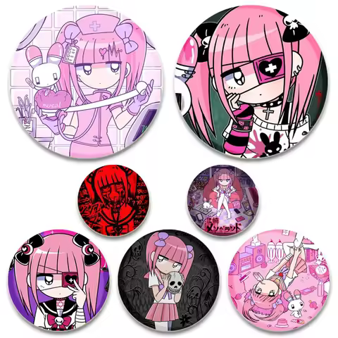 Menhera Chan Pin Round Cartoon Snap-in Brooches for Backpack Cothes Accessories Anime Collection Bad