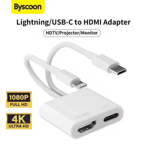 Lightning/Type C USB C Digital AV HDMI Adapter 4K@60Hz For iPhone 16 15 14 13 12 11 Pro Max XS XR 8 