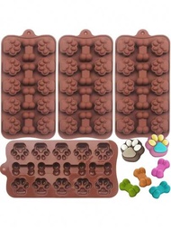 1入骨頭和爪印花紋矽膠模具,適用於自製餅乾、蛋糕、糖果、果凍的diy模具