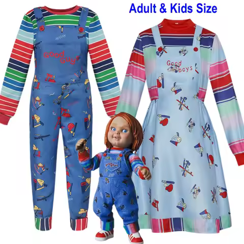 Halloween Chucky Cosplay Costume ChildPlay Blue Cartoon Chucky Boys Girls Cosplay Jumpsuit with Stri