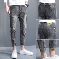 ♛✶Seluar jeans lelaki Korea musim panas yang bergaya trend seluar kaki langsing seluar 2021 lelaki s