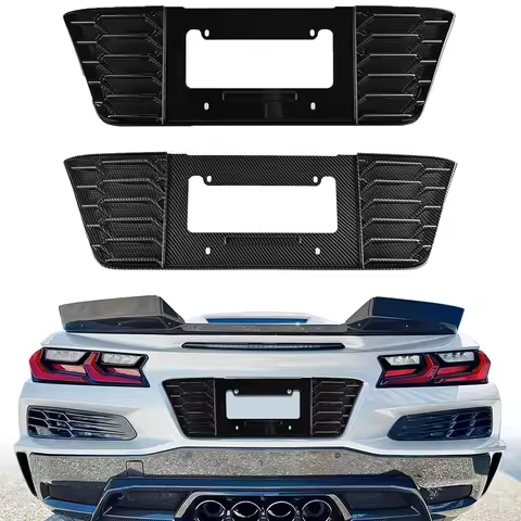 Car Rear License Plate Frame Carbon Fiber Black ABS Plastic Accessories For Corvette C8 E-Ray Z06 ZR