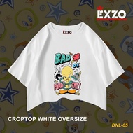 KATUN EXZO TWEETY CARTOON WHITE Oversize CROP TOP /SLIMFIT COTTON tshirt TWEETY CARTOON