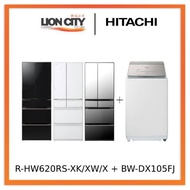 Hitachi R-HW620RS-XK/XW/X 416l Multi-door Fridge+Hitachi BW-DX105FJ Top Loading Washer Dryer (Wash 10.5 kg / Dry 5.5kg)