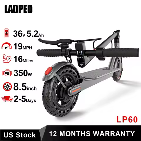 2026 LADPED LP60 Electric Scooter 350W Max 19mph Speed 8.5inch Tire Folding Design with 16 Miles Ran