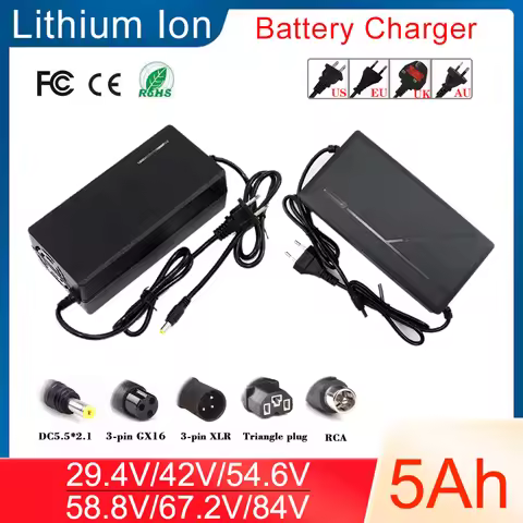 New 29.4V 42V 54.6V 58.8V 67.2V 84V 5A Lithium Battery Fast Charger For 29V 36V 48V 52V 60V 72V 20Ah