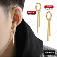 1pcs EZ-G2S Stud Earrings Charm Double Stick Bar Gold Gold Punk Korean Style KPOP Stainless Steel Men Women Girls Boys