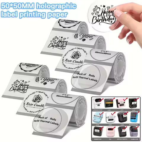 50X50Mm Round Transparent Labels Compatible with B1/B21/B3S/K3 Label Printers. High Adhesion! Perfec