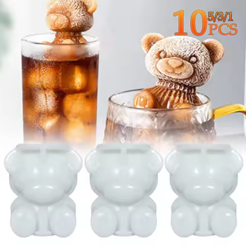 1-10PCS 3D Bear Ice Cube Mold Cube Silicone Bear Ice Grinder Ice Cream Coffee Making Tools Cold Drin