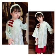 Áo Dài Cách Tân Bé Gái Gấm Tơ Họa Tiết Thọ Dơi - Dễ Thương Sang Trọng Lễ Tết Tiệc - Mieso Store