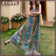 ZTOYL Đầm nữ mùa hè in hoa retro Đầm dáng rộng kiểu dáng Boho dài