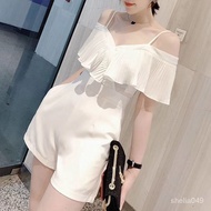 ✨ Hot Sale ✨Spaghetti-Strap Ruffle Jumpsuit Women's Shorts2020Summer New Korean Style Small High Waist Slimming and Wide