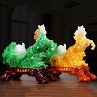 Green and yellow jade horse statue, fortune horse statue for home decor