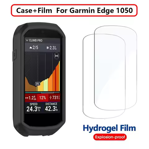 Hydrogel Film+Silicone Case for Garmin Edge 1050 GPS Stopwatch Cover for Edge 1050 All-around Bumper