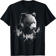 Baby Bear Animal Motif Artwork Music Headphone Baby Bear T-Shirt
