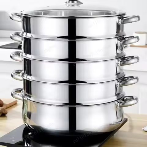 5 Tier Stainless Steel Steamer Pot 28cm/30cm Multi Layer Cooking Stock Pot Multifunctional Silver So