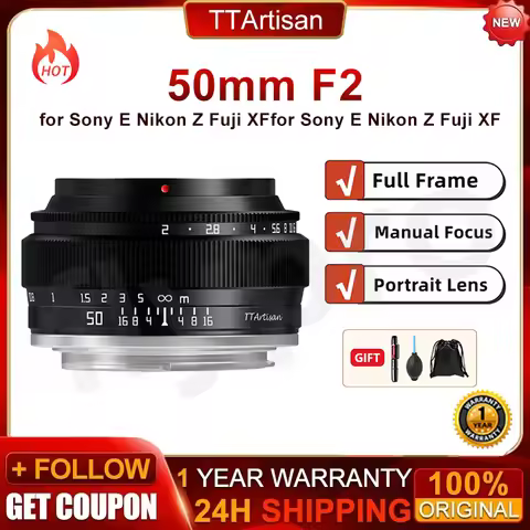 TTArtisan 50mm F2 Full Frame Manual Focus Prime Portrait Lens for Sony E Nikon Z Fuji X Leica Sigma 