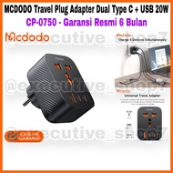 MCDODO Travel Plug Adapter Dual Type C + USB 20W - CP-0750 - Official 6 Month Warranty