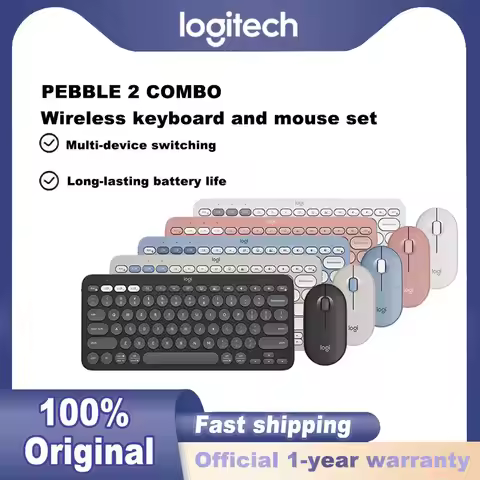 Original Logitech PEBBLE 2 COMBO Wireless Mouse KeyboardCombos Set Home Office Quiet Mouse Keyboard 