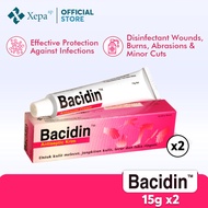 [Bundle of 2] Bacidin Antiseptic Cream 15g (Burns, abrasion, minor skin infections and wounds and In
