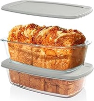WELTOKE Pack of 2 Glass Bread Baking Tin with Lid, 1.9 Quart Glass Loaf Tin with Lid, Glass Casserol