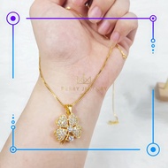 Women's Grass Casting Chain As You Like 4 Leaf With Big Gold-Plated Stone, Polite Women'S Necklace B