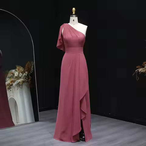 Sharon Said 2026 Red Chiffon One Shoulder A-Line Bridesmaid Dress Simple Long Sheath Women Weeding G
