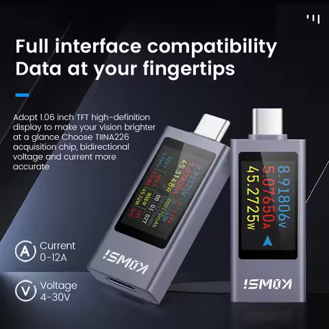 KWS-2301C Type-C Current and Voltage Monitor DC 4-30V 0-12A Power Meter Tester PD Battery Capacity D