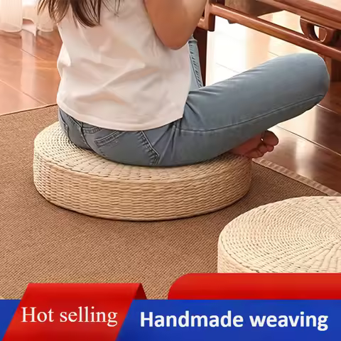 Handmade Straw Woven Futon Cushion Bay Window Cushion Circular Japanese Solid Color Bay Window Cushi