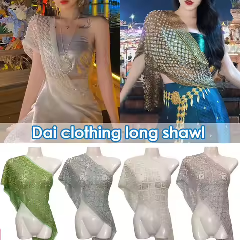 Thailand Traditional Costume Women's Glitter Lace Beads Sunscreen Shawl Travel Capewater Splashing F