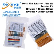 (300pcs/600pcs) 1/4W Metal Film Resistor 1% 0.25W Assorted Kit 10R 1K 10K 100K 1M 47R 4.7K 5.1K 6.8K