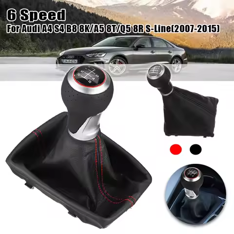 For Audi A4 S4 8K A5 8T Q5 8R S-Line 2007-2015 6 Speed Car Manual Gear Shift Knob PU Leather Gaiter 