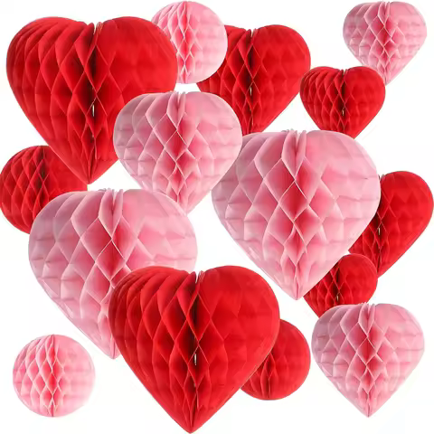 8pcs Valentine'S Day heart-shaped Paper Honeycomb Ball Love Decoration Pink Red Paper Heart-shaped V