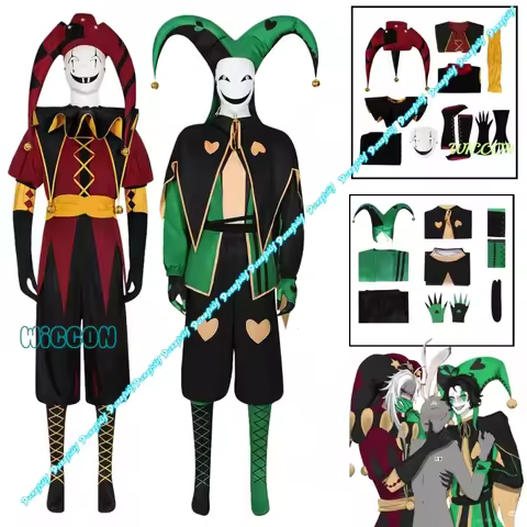 Freak Circus Pierrot Clown Cosplay Costume 2025 Halloween Wig Mask Hat Horror Mens Roleplay Outfit E
